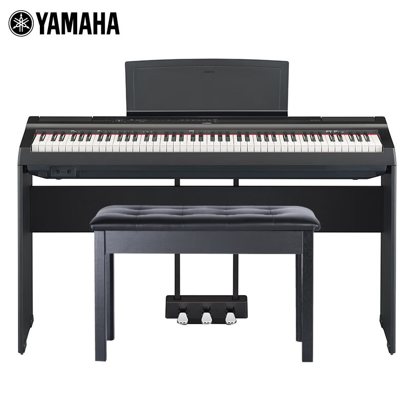 YAMAHA雅马哈电钢琴P-125AB黑色88键重锤成人儿童专业考级数码钢琴 主机+木架+三踏板