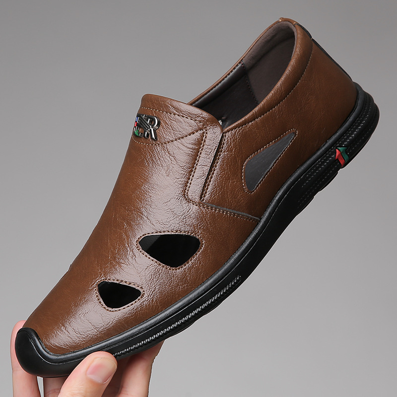 奥康2024夏季新款男士日常休闲皮鞋男镂空透气皮凉鞋软皮软底男鞋