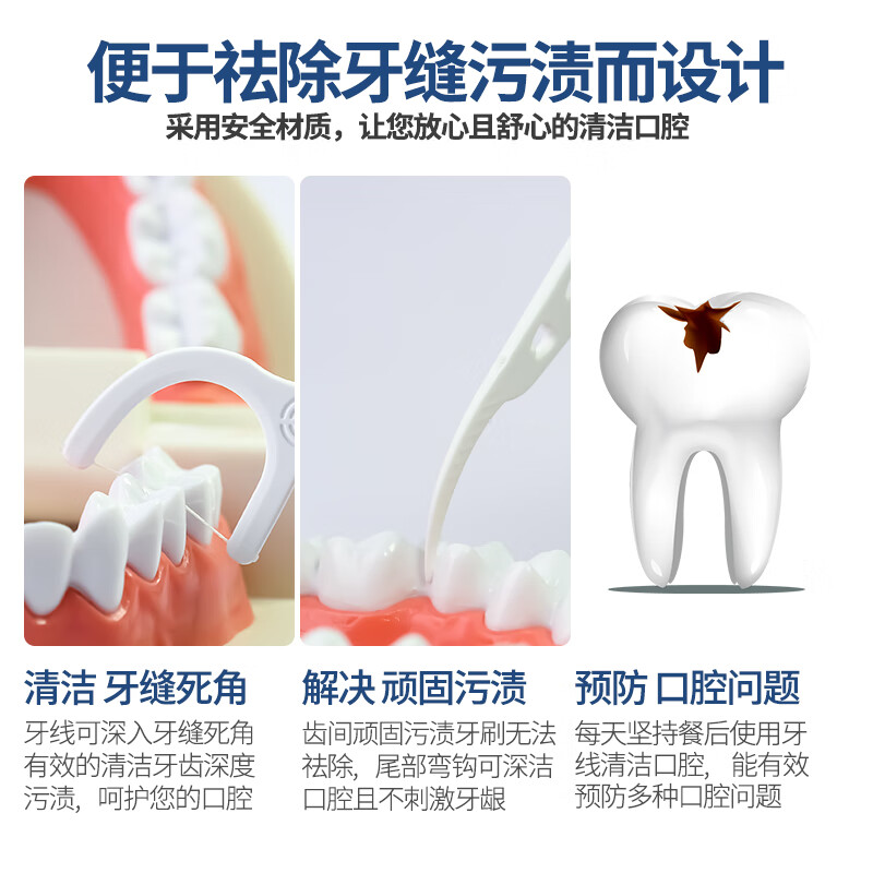 牙博士细滑圆线牙线棒55支*3盒 清洁齿缝牙签牙线棒高清大图
