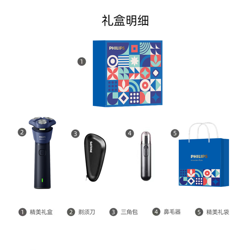 飞利浦 剃须刀S2885尊享礼遇套装 J-G0061 剃须刀+三角包+鼻毛器高清大图