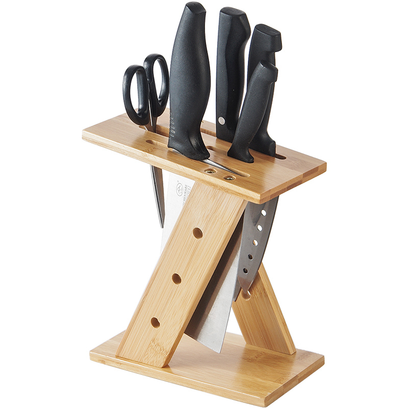 楠竹刀架多功能楠竹交叉菜刀架简易家用刀具收纳架厨房用品米魁插刀架