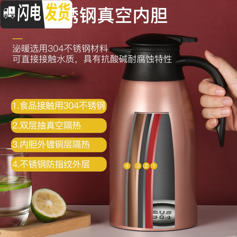三维工匠304不锈钢内胆保温水壶 家用热水开水壶暖水瓶大容量餐厅户外便携 201真空欧式款[钢本色2.O]保温杯