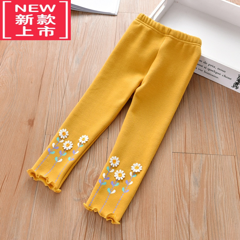 可莉允女童薄绒裤子2022秋冬款小童修身铅笔裤外穿宝宝一体绒保暖打底裤保暖裤