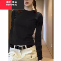 YIBUSHENG日多巴胺穿搭正肩紫色t恤女短袖季小衫设计感小众修身短小恤 M 黑色长袖