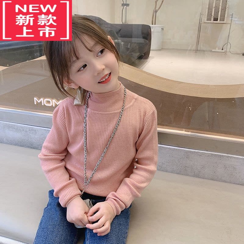 可莉允儿童半高领打底毛衣女童针织衫白色春秋冬装小女孩薄款毛线衣百搭图片