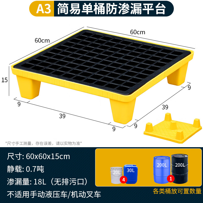 锦北防渗漏托盘油桶防泄漏托盘危化品液体塑料接油盘A3-60*60*15cm高清大图