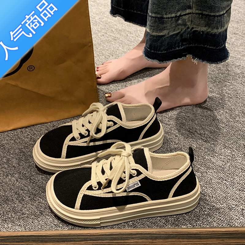 SUNTEK小香风女鞋ins潮鞋2023春季厚底帆布鞋女百搭小白鞋休闲板鞋高清大图