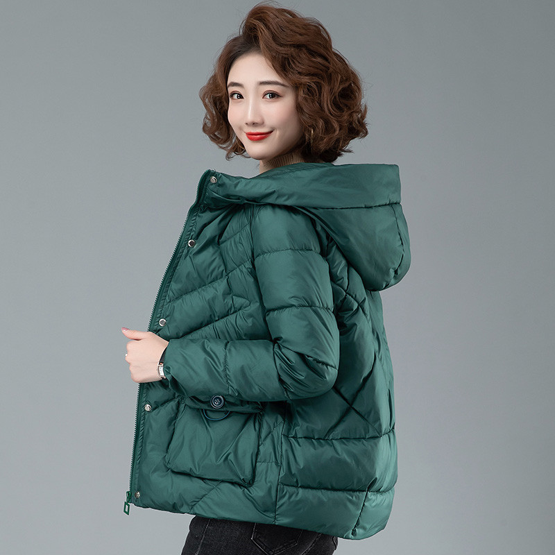 权小威小棉袄女短款轻薄衣棉服冬加厚小个子中年妈妈丝棉带帽外套