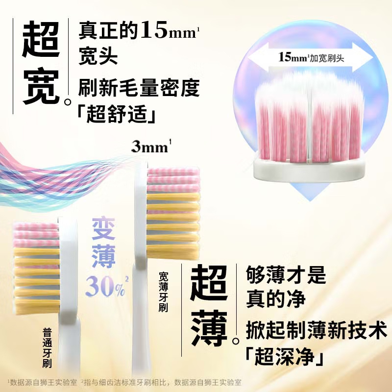 狮王牙刷细齿洁61孔宽薄珍珠白软毛牙刷2支装