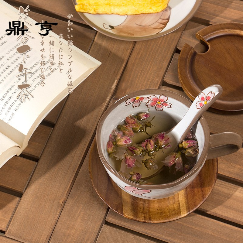鼎亨日式马克杯带盖勺情侣水杯咖啡杯办公室早餐大容量创意陶瓷杯