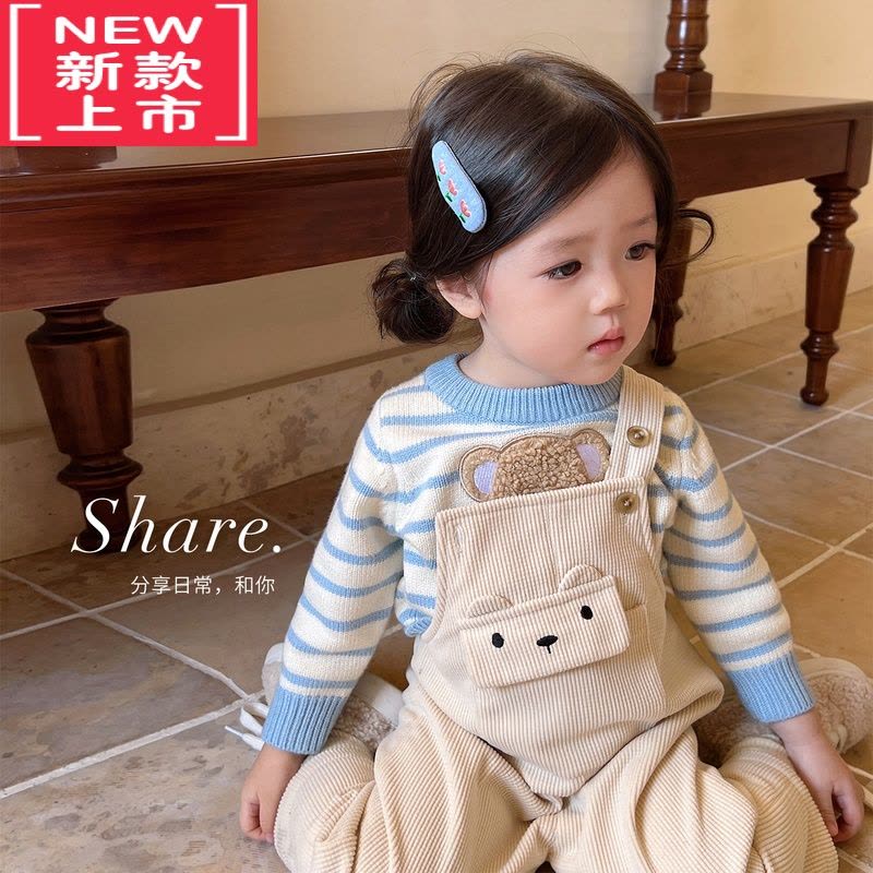 可莉允陈大猪小O宝 绣花宝宝背带裤女加绒加厚2022冬季新款女童保暖长裤保暖裤图片