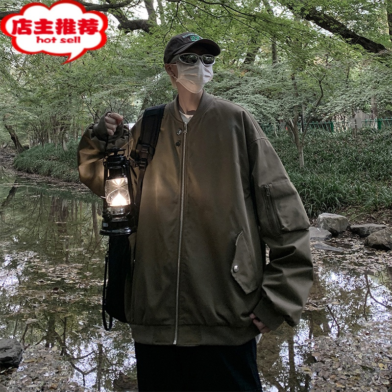 SHANCHAO夏天薄款外套男oversize胖子大码棒球服美式潮牌飞行员夹克