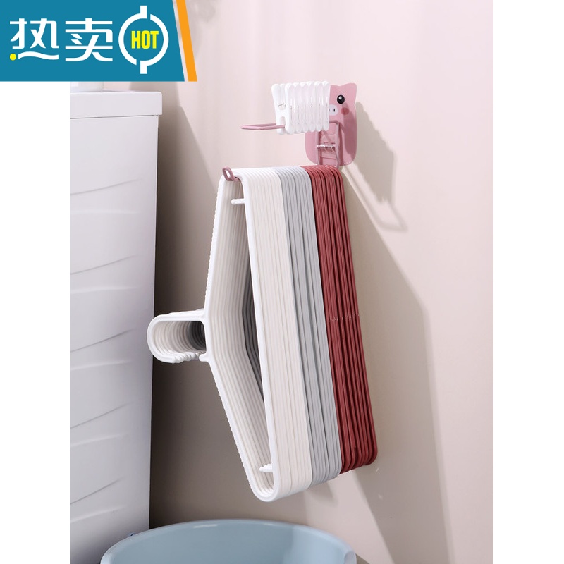 敬平衣架收纳架家用整理器阳台免打孔可爱夹子挂钩晾衣架壁挂挂衣架 升级不锈钢款 白色 1个衣夹高清大图