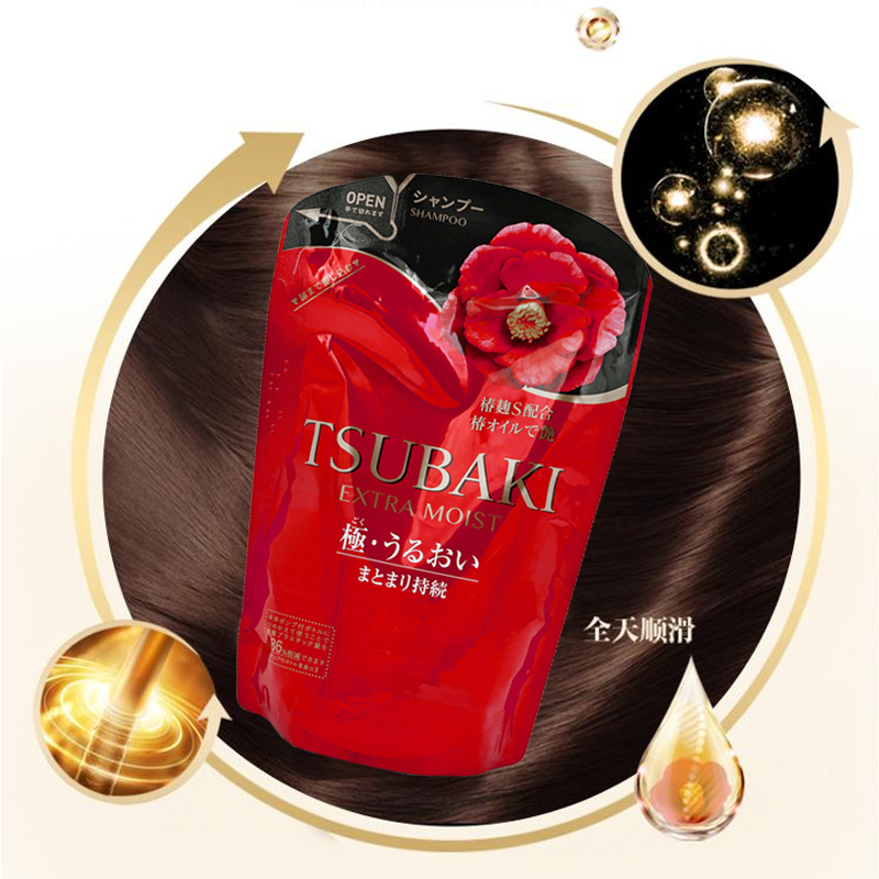 资生堂(Shiseido)旗下 TSUBAKI 丝蓓绮 滢艳润养洗发水 345ml(红色替换装)所有发质 所有人群