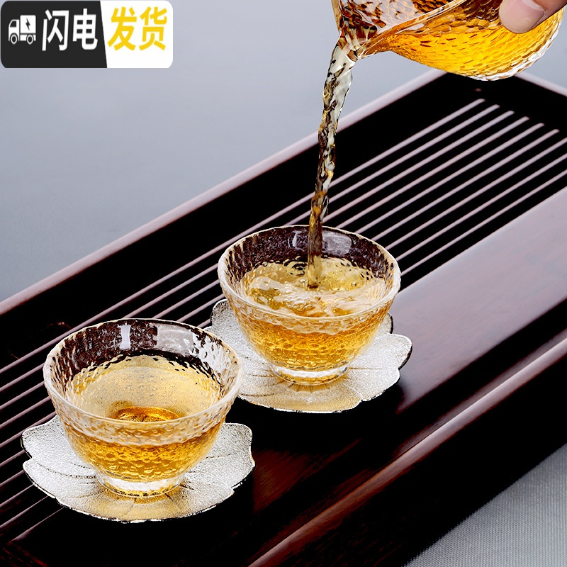 三维工匠玻璃功夫茶具套装家用办公室会客泡茶壶茶杯日式整套茶盘冲茶器 锤纹盖碗10件茶具套装