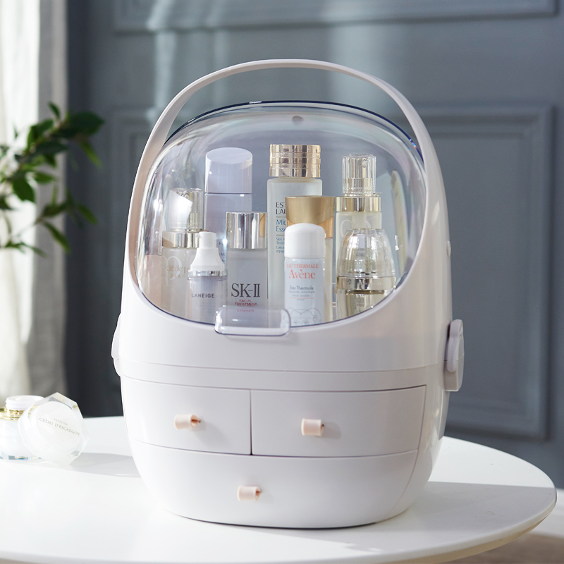 防尘化妆品收纳盒梳妆台收纳架 桌面塑料护肤品面膜置物架高清大图