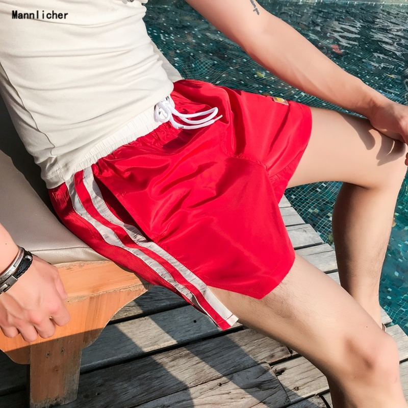 夏季男修身织带拼接开叉三分裤青年学生户外运动短裤纯色裤子夏装预售定制款韩版潮牌