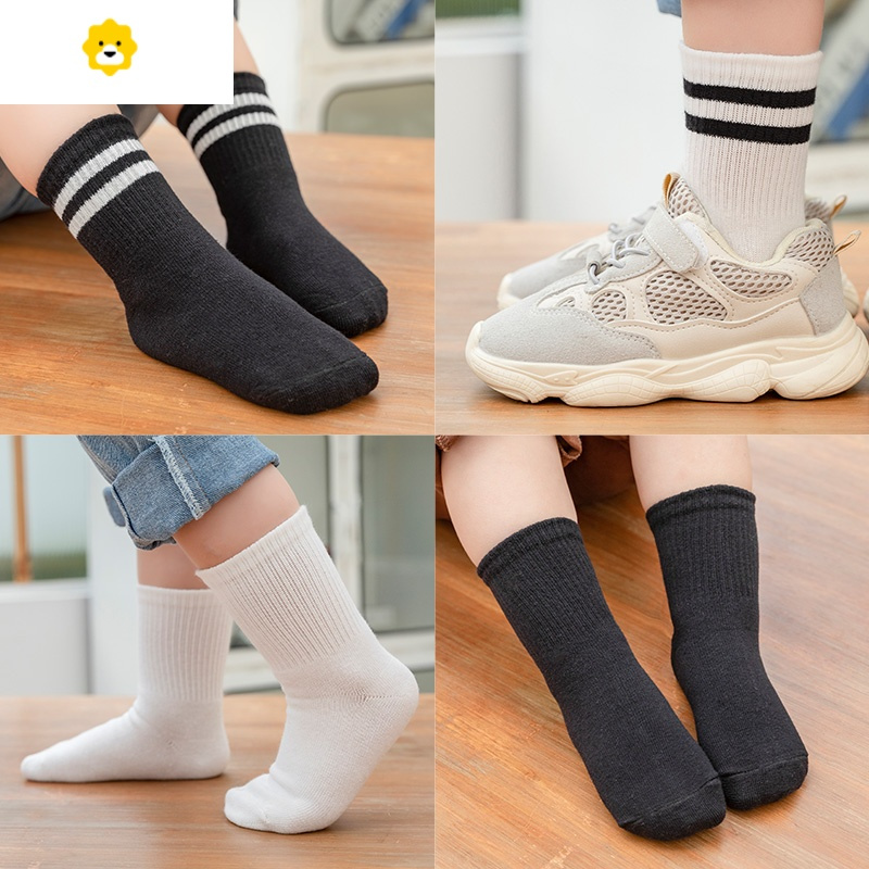 喻娄儿童白色黑袜子男童女童春秋薄款宝宝秋季小学生袜运动中筒袜