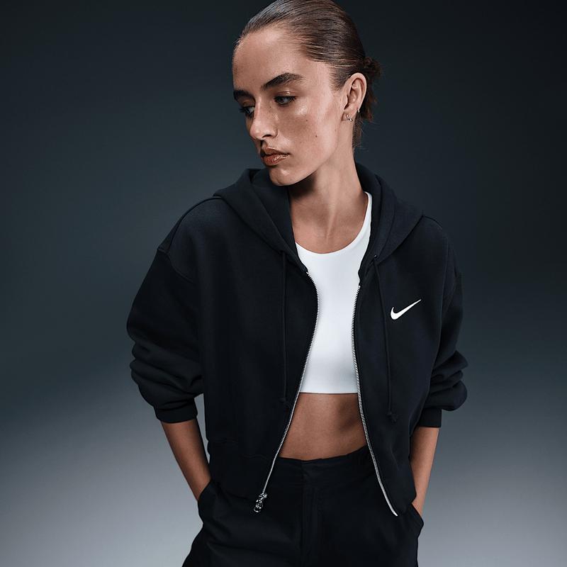Nike女款舒适松身运动夹克双向拉链时尚休闲保暖外套 Black/Sail L