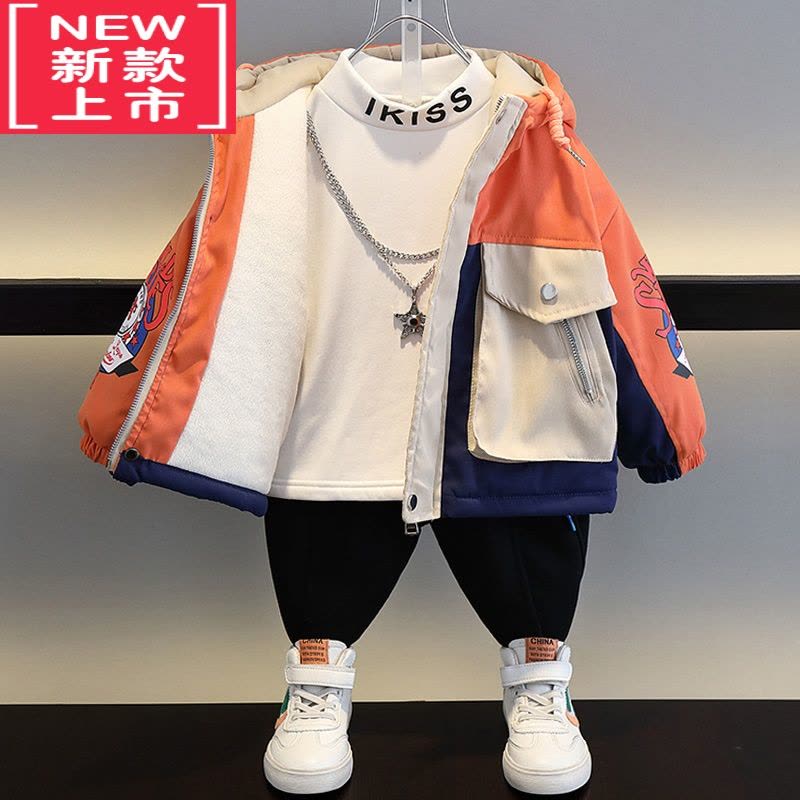 可莉允男童加绒棉衣派克服22新款洋气儿童冬装棉服男孩宝宝加厚棉袄外套图片