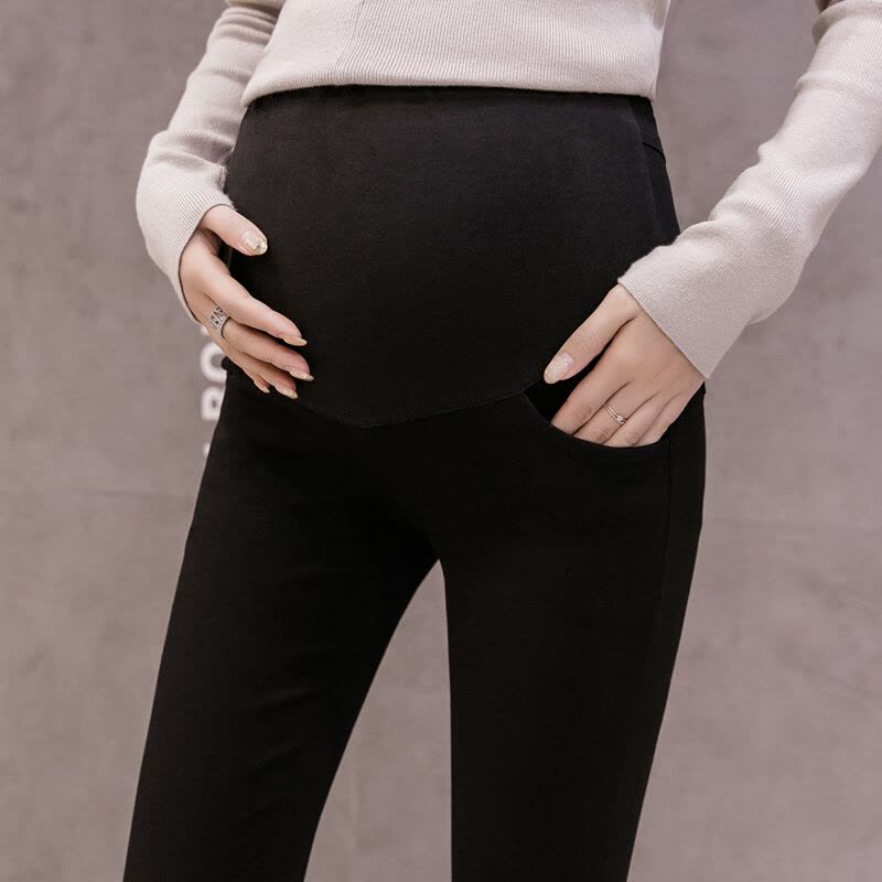 迪鲁奥(DILUAO)大码孕妇裤子春秋季200斤外穿加肥加大黑色小脚裤孕妇托腹裤秋装 黑色 XL(春秋款) 其它尺码图片