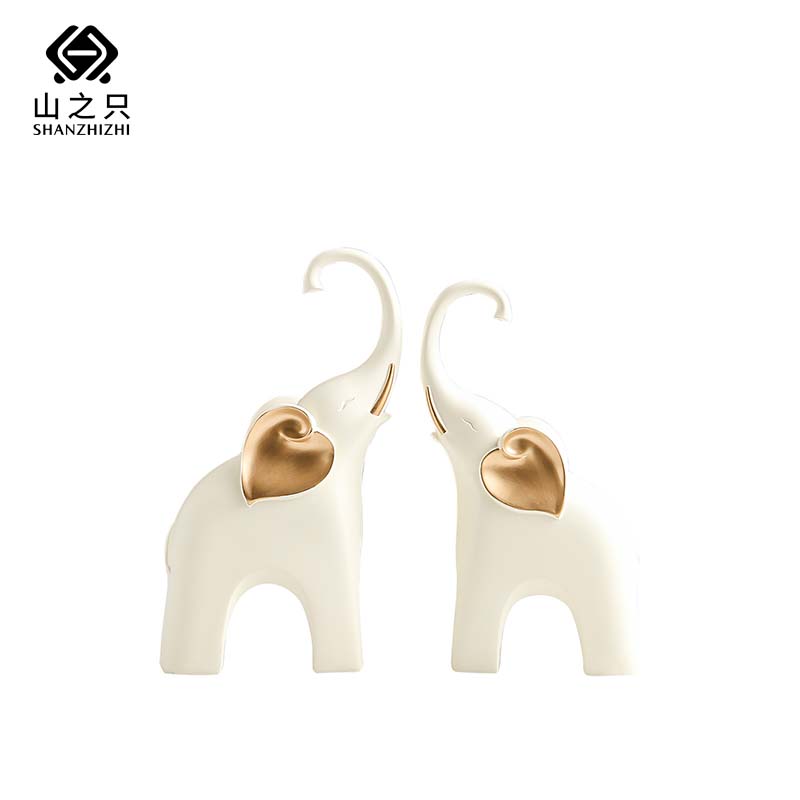 山之只 装饰摆件白色大象 MZ0110 对