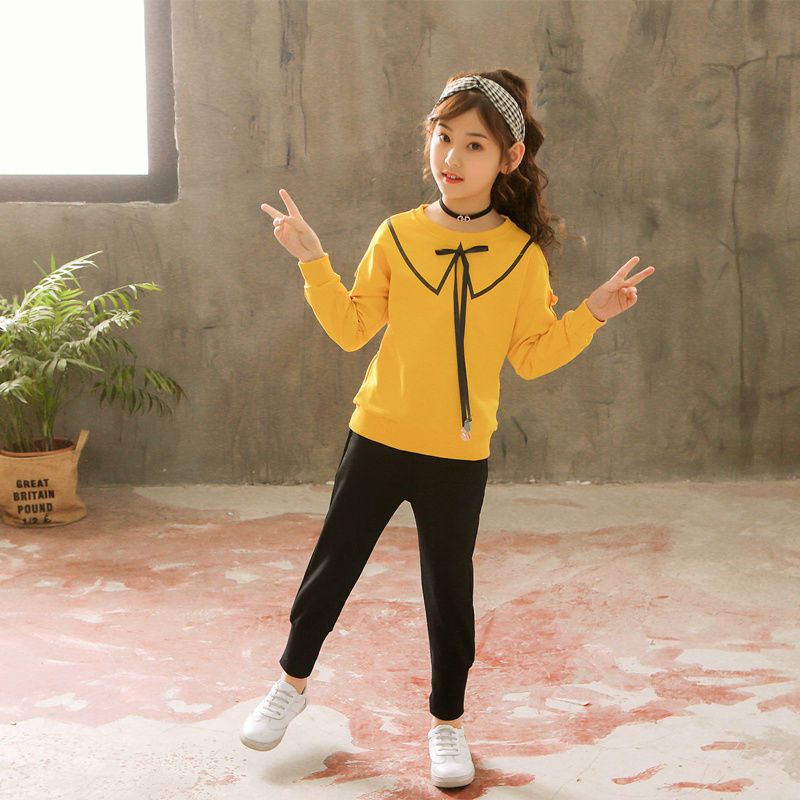 女童套装春秋洋气童装女2019新款儿童网红两件套纯色棉质小孩衣服