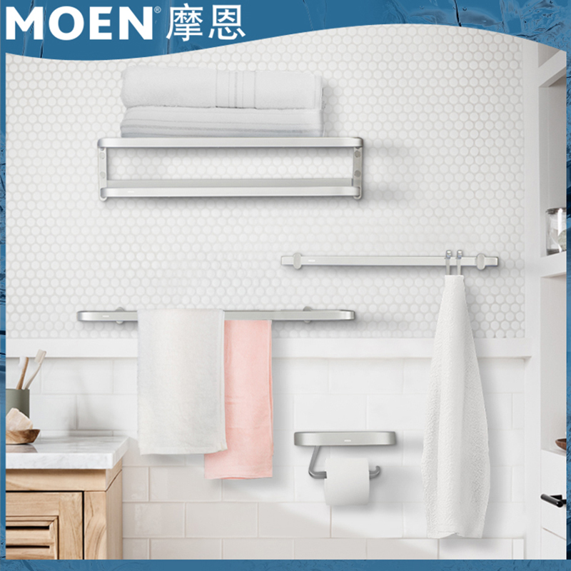 摩恩(MOEN)卫生间太空铝五金挂件套装浴室毛巾杆铝合金浴巾架挂钩ACC24高清大图