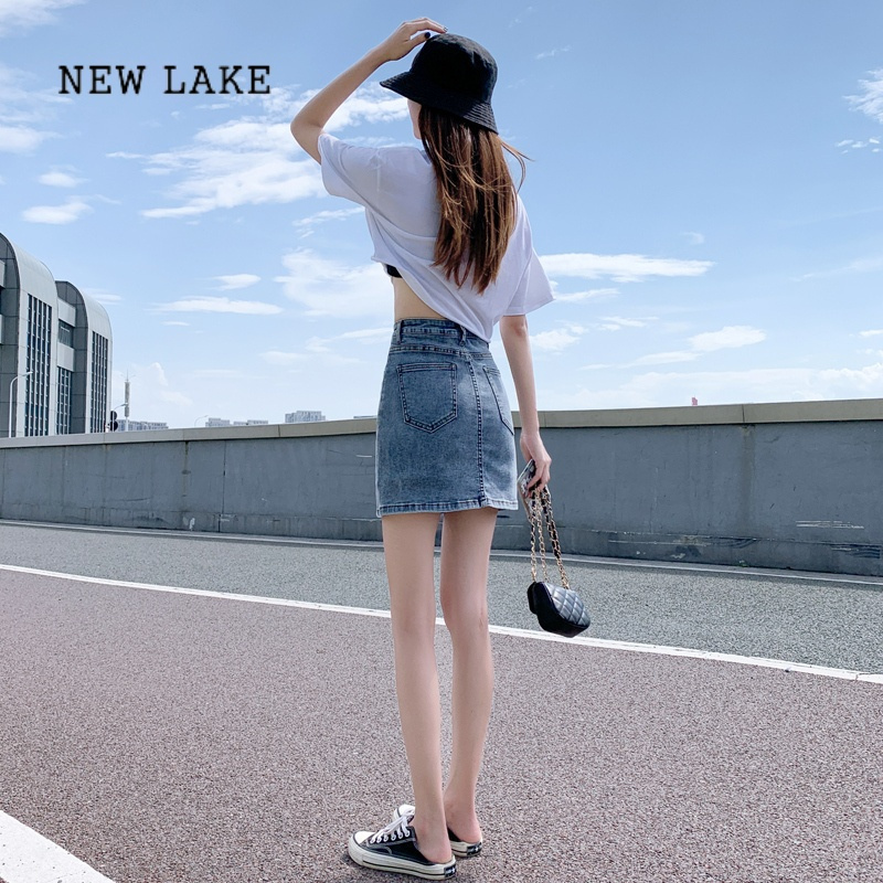 newlake高腰开叉牛仔短裙女夏季显瘦a字裙百搭辣妹大码包臀裤裙半身