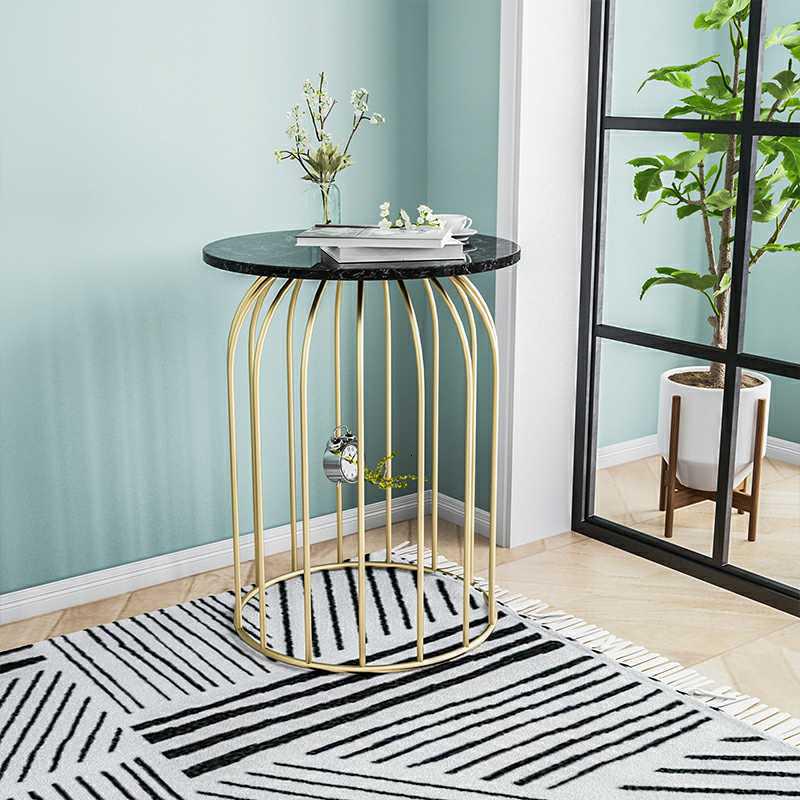 森美人北欧大理石客厅沙发边几金色茶几简约现代家具阳台创意双层小圆桌高清大图