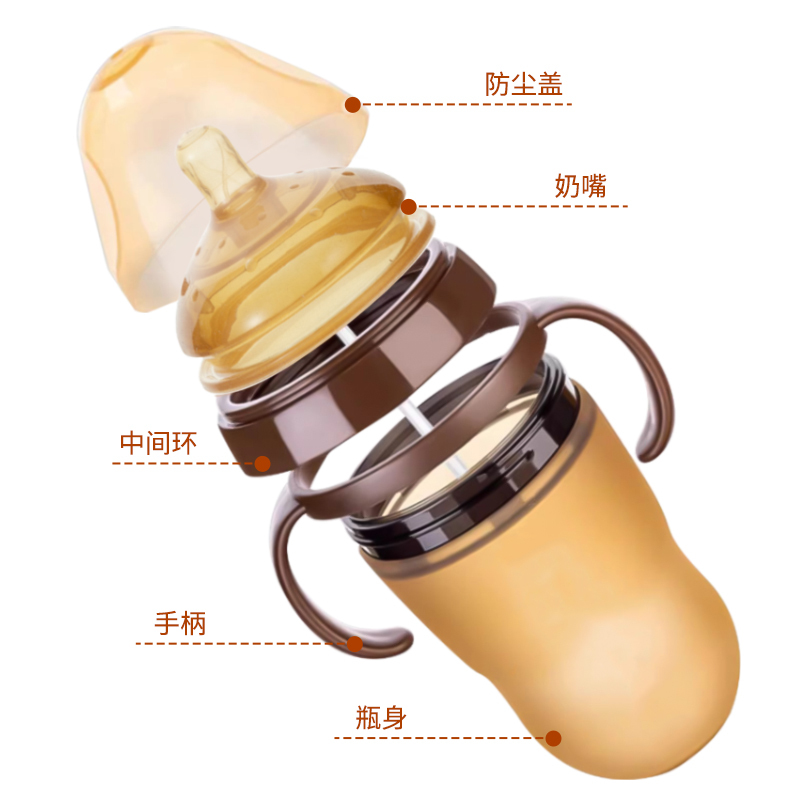 250ml宽口径粉色硅胶奶瓶防胀气自带L号流量奶嘴CPC国际安全认证不含BPA