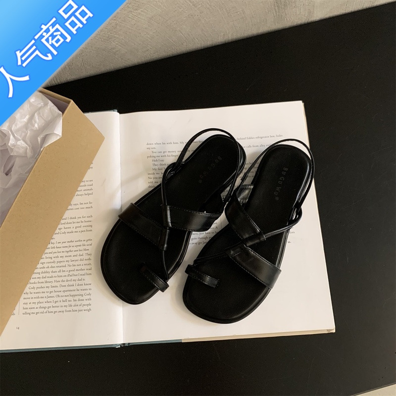 SUNTEK软底凉鞋女2023年新款夏季韩版法式复古仙女风休闲平底沙滩罗马鞋高清大图