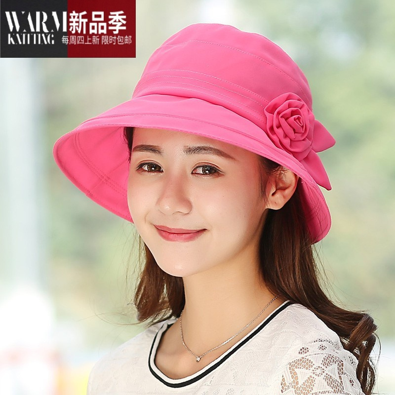 SHANCHAO圆脸渔夫帽女夏天遮阳帽折叠出游帽子夏季遮脸太阳帽凉帽盆帽