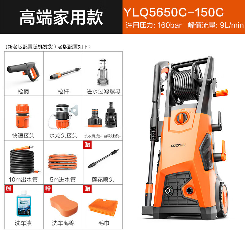 亿力YILI 220V高压洗车机家用 高压水枪 洗车水枪 洗车神器 5650H