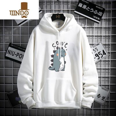 YANXU加绒加厚卫衣男连帽潮流百搭宽松上衣港风潮牌ins学生外套 连帽可爱龙白薄款 L