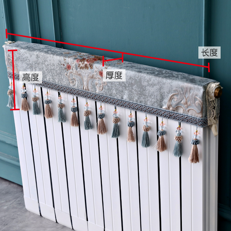 欧式暖气片套罩防尘罩盖布大号暖气片装饰布客厅家用卧 舒曼尔咖色暖气片罩 长120cm*厚度10cm*高度(含穗)20cm高清大图