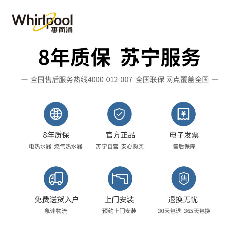 惠而浦储水式80升智能电热水器 2500W双核动力 智能预约 三种操控模式 ESH-80EW