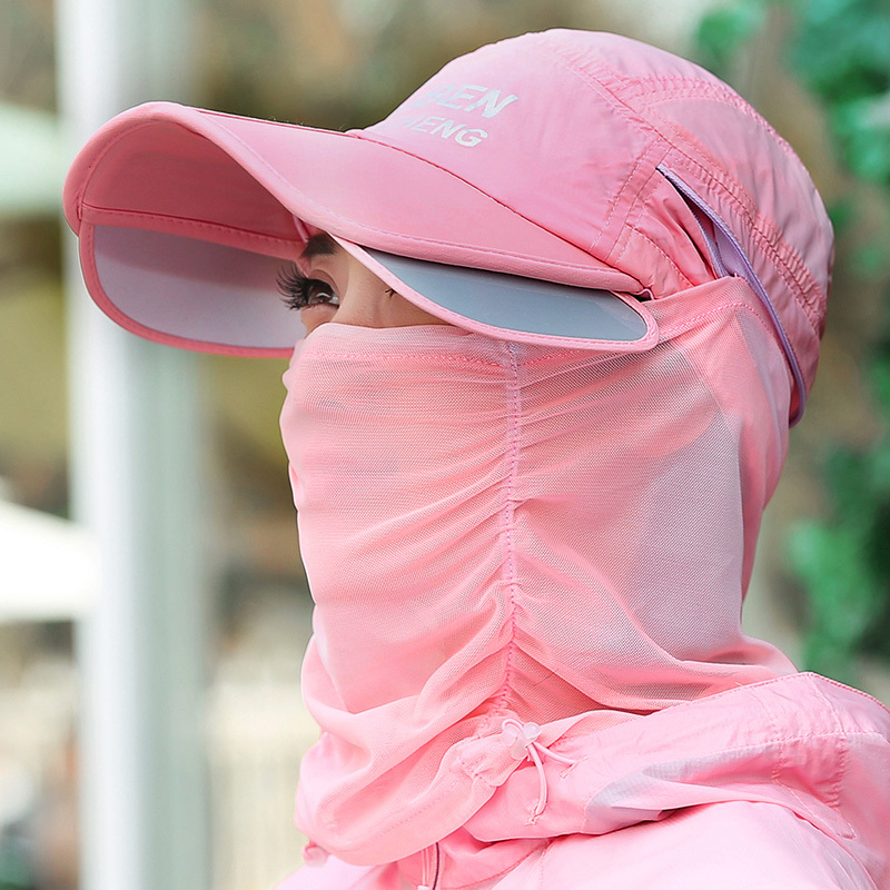 防晒帽子女遮脸防紫外线骑车太阳帽夏天户外可折叠遮阳帽女