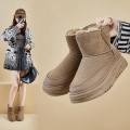 时言(SHIYAN)雪地靴女2025冬季新款加绒保暖女靴学生韩版休闲厚底女士高帮棉鞋 卡其色 37码