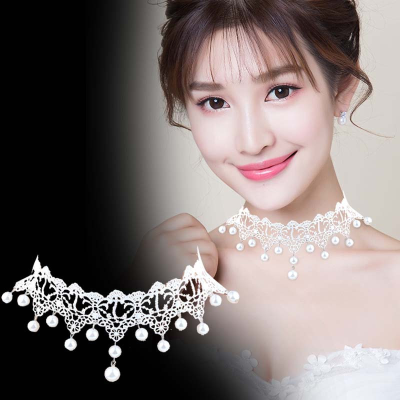 远方情优雅白蕾丝珍珠项链女韩版时尚锁骨链新娘首饰短款颈链x18