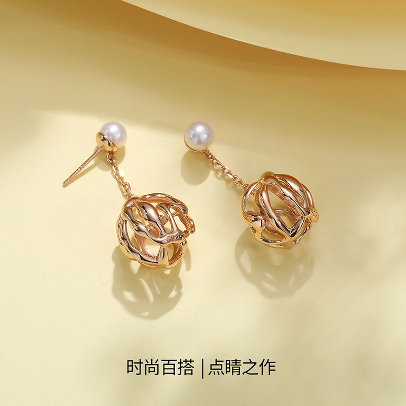 佰色传情(BRIR)淡水珍珠S925银新潮网红小火球耳钉耳坠耳环耳饰