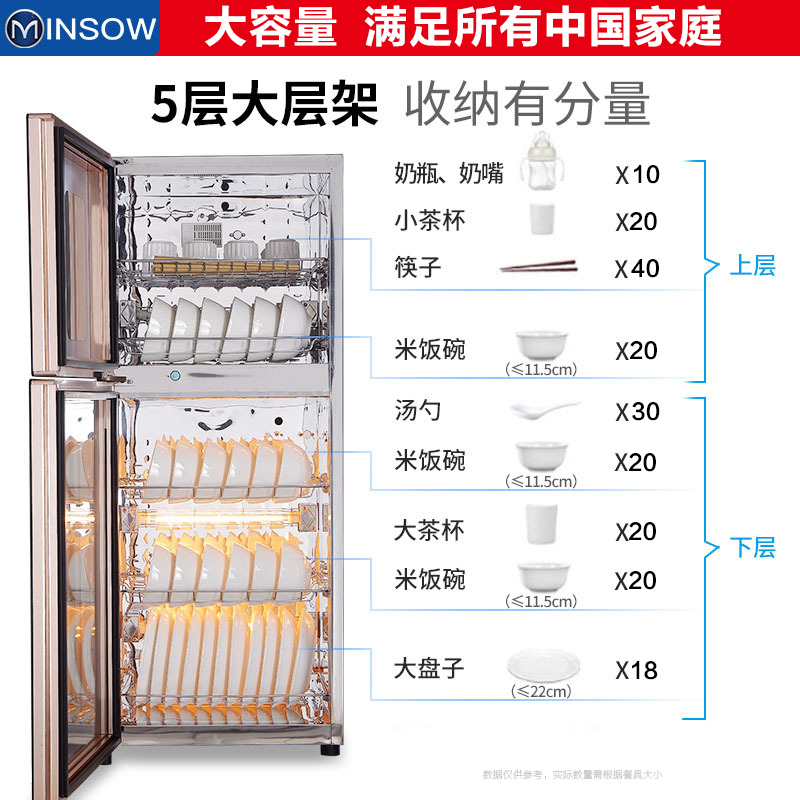 铭首(Minsow) ZTP-198 餐具厨房消毒柜 商用家用立式消毒柜 上室臭氧杀菌 下室二星级红外线高温消毒杀菌柜