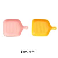 烤盘北欧风餐具陶瓷盘微波炉用创意盘子家用烘焙芝士焗饭烤箱|粉色+黄色