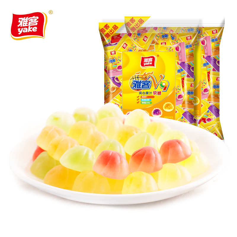雅客V9果汁软糖500g*2袋喜糖水果糖qq橡皮糖休闲零食约160颗