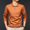 纯棉240克男polo衫2025春季新款刺绣小马标全棉透气翻领长袖T恤男 XXL/54 橘色