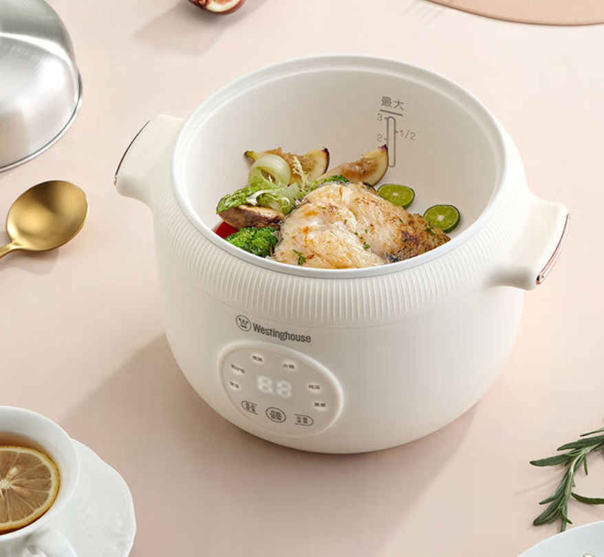 西屋圆形电饭煲WFB16L底盘加热均匀微电脑控制支持预约功能不粘内胆设计白色便捷智能高清大图