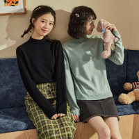 [2.5折价140元]唐狮冬季新款百搭学生羊毛衫打底毛衣女纯色半高领内搭黑白色
