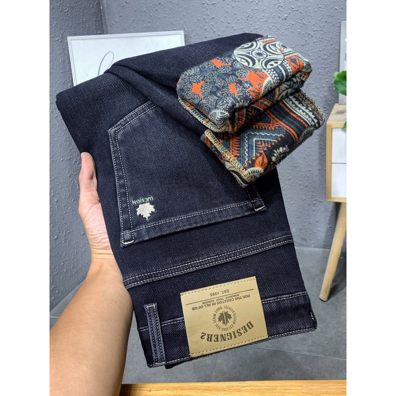 牛仔裤厂家男裤新款彩底棉加厚长裤轻奢舒适加绒直筒裤子