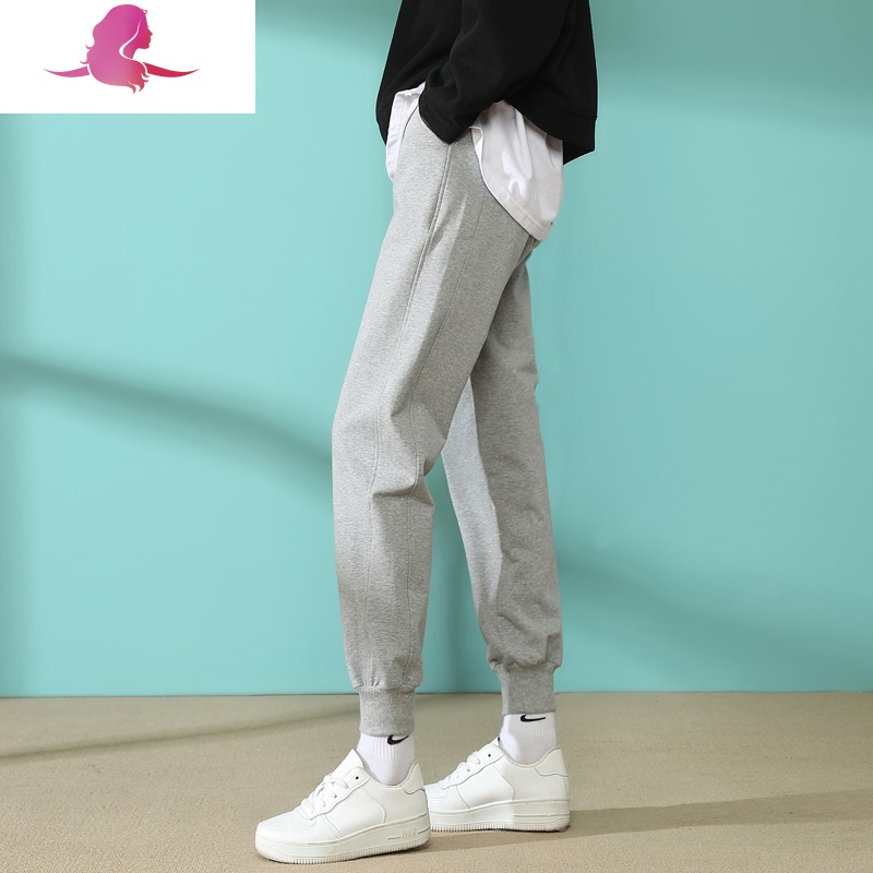 飞黑色运动裤女春秋薄款宽松束脚女裤子跑步休闲棉显瘦小脚卫裤休闲裤