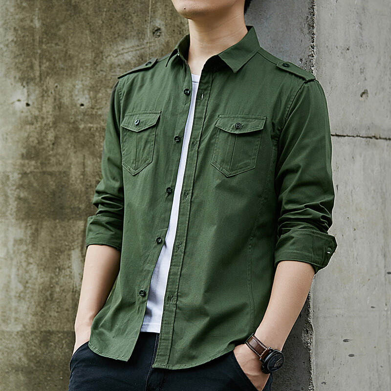 梵克公牛男士长袖衬衫男春春季纯色衣服修身商务休闲工装男装